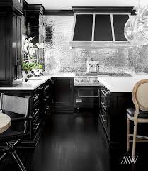 Black Kitchen With Silver Subway Tile Backsplash Contemporary Kitchen Black Kitchens Kitchen Design Kitchen Tiles Design