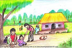 Village Life Colored Pencils Drawing Village Life With Color Pencils Drawingtutorials101 Com How to draw simple scenery, easy village drawing, scenery drawing. village life colored pencils drawing