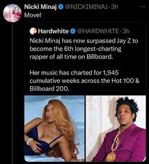 VEECHANNEL💙 on X: "Nicki Minaj reacts to surpassing Jay Z to become the 6th longest-charting rapper of all time. “Move!” 👀 https://t.co/Lqu7jjTuRr" / X