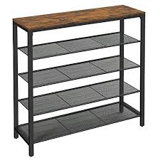The unit holds up to 30 pairs of shoes and contains a mesh lined back to prevent shoes from falling out. Buy Vasagle Shoe Rack 5 Tier Shoe Storage Organizer With 4 Metal Mesh Shelves For 16 20 Pairs And Large Surface For Bags For Entryway Hallway Closet Industrial Rustic Brown And Black Ulbs15bx Online
