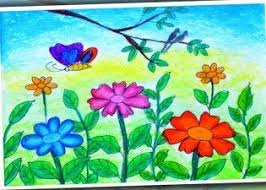 How To Draw Flower Garden Scenery For Kids Spring Season Drawing Easy Flower Garden Drawing Flower Drawing Easy Drawings Scenery Drawing For Kids