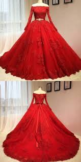 Ball Gown Off Shoulder Long Sleeves Red Lace Wedding Dress From Sancta Sophia Red Ball Gowns Red Prom Dress Red Lace Wedding Dress