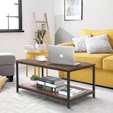This nesting coffee table set is perfect for small spaces, simply tuck the smaller table underneath to save space. Buy Super Deal 2 Tier Industrial Coffee Table With Storage Shelf For Small Apartment Living Room Rectangle Wood And Stable Metal Tv Stand Side End Table Rustic Brown Online In Indonesia B08n4tdmf4
