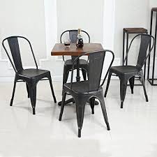 Amazon Com Belleze Set Of 4 Metal Chairs Side Dining Steel High Back Counter Antique Black Home Dining Chairs Metal Dining Chairs Antique Dining Chairs
