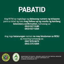 Ritm Has Dedicated Phone Numbers For Follow Up On Results Of Laboratory Confirmation For Other Concerns Please Refer To The Ritm And Doh Covid 19 Hotlines Research Institute For Tropical Medicine