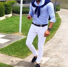 Black White And Blue Outfits Light Blue Shirt White Trousers Loafers White Pants Men Mens Fashion Classy Mens Outfits