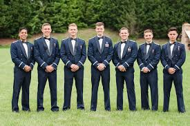 Air Force Groomsmen Pose For Military Wedding In Dress Uniform Air Force Wedding Wedding Party Shirts Groomsmen Poses