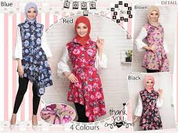 Rekomendasi model baju batik wanita lengan panjang terbaru untuk ke kantor. Baju Tunik Atasan Wanita Motif Bunga Lengan Panjang Ryn Fashion