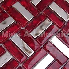 Mius Art Mosaic Glossy Silver Stainless Steel Misxed Red Crystal Glass Mosaic Tile For Kitchen Glass Mosaic Tiles Mosaic Backsplash Kitchen Mosaic Glass