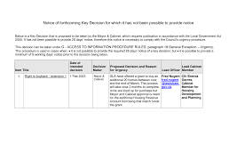 Notice of forthcoming Key Decision for which it has not been possible to  provide notice
