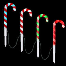 Lightshow 18 In Christmas Colorchanging Pathway Stakes Candy Cane Set Of 4 115712 The Home Depot Light Show Spiral Tree Outdoor Christmas Decorations