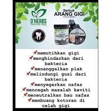 Menanggalkan plak melindungi gusi dari bakteria ; D Herbs Serbuk Arang Gigi 50g Putih Bersih