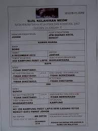 *jika sekiranya tiada nombor kad pengenalan baru, nombor passport atau nombor sijil kelahiran serta tarikh lahir adalah diperlukan. Surat Beranak Kucing Adik Aku Viral Media Johor Facebook