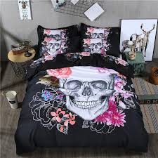 4 Pieces Corpse Bride Skull Bed Sheet Set With Purple Flowers Designs Latest Sugar Skull 3d Bedding Set Twin Full Queen Size Bed Skull Duvet Cover White Duvet Cover Queen Skull Bedding