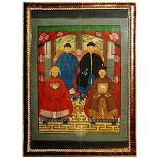 Husband and wife of civil rank, ink and color on paper with gilt, now as a hanging scroll. Antique Chinese Ancestor S Portrait At 1stdibs