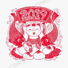 2019年中國風春節豬年卡通豬福娃剪紙psd設計素材 year of the pig powerpoint design templates pig cartoon