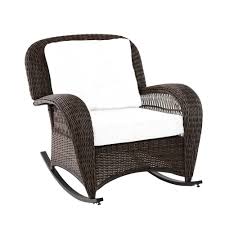 Hampton Bay Beacon Park Brown Wicker Outdoor Patio Rocking Chair With Standard Toffee Trellis Tan Cushions Frs80812crw The Home Depot Patio Rocking Chairs Outdoor Wicker Rocking Chairs Rocking Chair