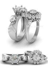 Diamond Skull Ring For Couple Matching Skull Engagement Ring Set Skull Engagement Ring Wedding Ring Bands Set Gemstone Diamond Engagement Rings