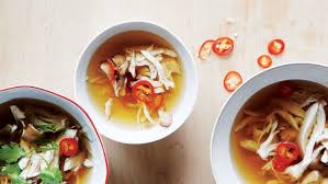 Brothy Poached Chicken With Mushrooms And Fresh Chile Recipe Recipe Poached Chicken Light Soups Stuffed Mushrooms