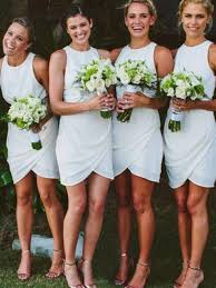 Sheath Column Sleeveless Chiffon Scoop Short Mini Bridesmaid Dresses White Bridesmaid Dresses Short White Bridesmaid Short Bridesmaid Dresses