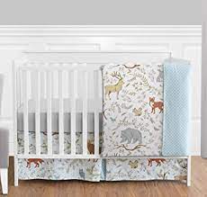 See more ideas about nursery bedding, baby bed, boy nursery bedding. Amazon Com Blue Grey And White Woodland Deer Fox Bear Animal Toile Girl Or Boy Baby Bedding 4 Piece Crib Set Baby