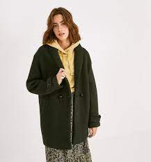 Tissu en laine bouclette86% laine vierge 14% polyamideentièrement doublédoublure :100. Manteau En Laine Bouclettes Vert Fonce Manteaux Promod