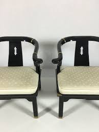 Pair Vintage James Mont Style Asian Black Lacquer Ming Chairs Horseshoe Chair Century Furniture Asian Design