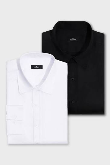 Tudors 2'li Paket Siyah-Beyaz Slim Fit Kolay Ütü Teri Emen Nefes Alan Doku Dört Mevsim Erkek Gömlek