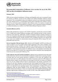 For inclusion in influenza vaccines. Recommended Composition Of Influenza Virus Vaccines For Use In The 2021 2022 Northern Hemisphere Influenza Season