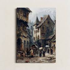 Vintage Street Market With Horse-drawn Carriage Historical Printable Art  for Home Decor Art Academi