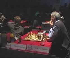 This game is played in 2004 where magnus carlen soo about 14,15 was.they played well and well just look for ourself. Magnus Carlsen Vs Kasparov On Coub