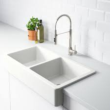 If the sink is not available at the time of installation, make allowances to add wood Havsen Apron Front Double Bowl Sink White Ikea
