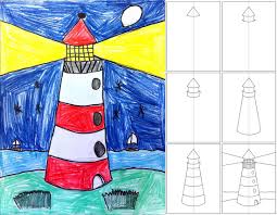 Art Projects For Kids How To Draw A Lighthouse Kids Art Projects Homeschool Art Lighthouse Art