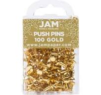 JAM PAPER Colorful Push Pins - Gold Pushpins - 100/Pack