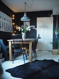 Monochrome Dining Room Painted In Farrow And Ball Off Black With White Painted Wooden Floorboards And Stendig Monochrome Dining Room White Floorboards Interior