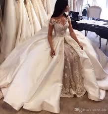Luxury A Line Wedding Dresses 2017 Steven Khalil Cap Sleeves Lace Appliqued Satin Overskirt Short Wedding Dress Wedding Dresses Satin Wedding Dress Cap Sleeves