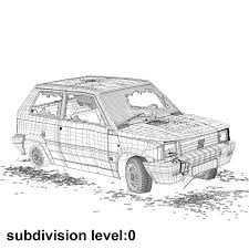 3d Wrecked Car Fiat Panda Car 3d Model