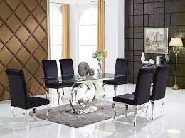 Dania says that this dining set features clean modern lines with a square glass top and champagne/java base. Chrome Cc Dining Table Glass With 4 Chairs Dining Room Furniture Furniture Glass Dining Table