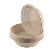 [50 Count] 24oz Round Disposable Bowls with Lids Natural Sugarcane Bagasse  Bamboo Fibers Sturdy Compostable Eco Friendly Environmental Paper Plastic  ...