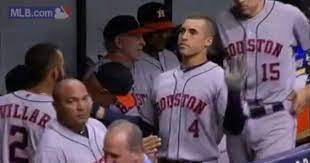 Gif George Springer And Jonathan Villar Get Their Grove On In The Dugout Fatmanwriting George Springer Baseball Humor Astros Baseball
