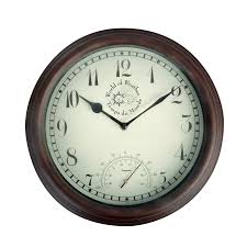 Includes aa battery for clock movement and complete installation and setting instructions. Outdoor Indoor Wall Clock Weather Resistant Thermometer Gauge 30cm Brown Plastic Ebay