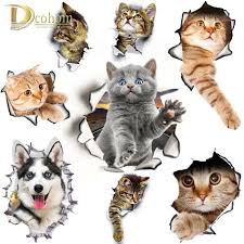 Hole View Cat 3d Wall Sticker Kedi Hayvan