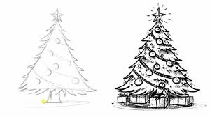 Albero Di Natale Da Colorare Disegno A Matita Natalizi Addobbi Palline Stella Pacchi Regalo Schizzo Disegni Di Alberi Schizzi Di Albero Biglietti Di Natale