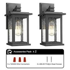 Emliviar Outdoor Wall Mount Lights 2 Pack 1 Light Exterior Sconces Lantern In Black Finish With Clear Seeded Glass Os Farmhouse Goals