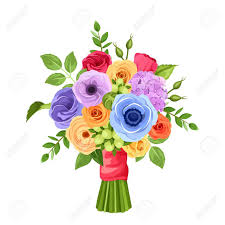 Enjoy lovely rose flowers collection. Vector Bouquet Of Red Orange Yellow Blue And Purple Flowers Royalty Free Cliparts Vectors And Stock Illustration Image 63519897