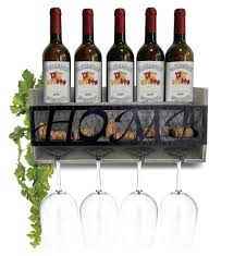 Diy wine bottle and glasses holder. Cota Global Modern Grey Wall Mounted Wine Rack Wooden Wine Bottle Holder For 5 Bottles 4 Wine Glasses With Cork Storage Hanging Metal Home Sign Organizer Wood Shelf For
