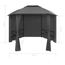 shumee Vrtni šotor/paviljon z zavesami šestkoten 360x265 cm | mimovrste=)