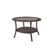Discover side tables, nightstands and more here. Hampton Bay Cambridge Grey Round Resin Wicker Outdoor Coffee Table 65 17148g0 The Home Depot