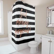 Good Morning Gorgeous Rose Gold Stripe Shower Curtain Zazzle Com Striped Shower Curtains Rose Gold Shower Curtain Good Morning Gorgeous