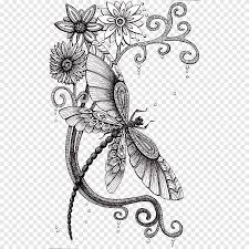 Flower drawing butterfly drawing drawings. White And Black Dragonfly And Flowers Illustration Drawing Dragonfly Art Idea Sketch Decorative Painting Flowers Dragonfly Watercolor Painting Ink Png Pngegg